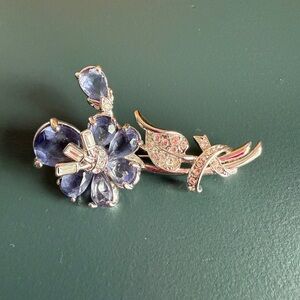 Nolan Miller Silver and Blue Flower Brooch